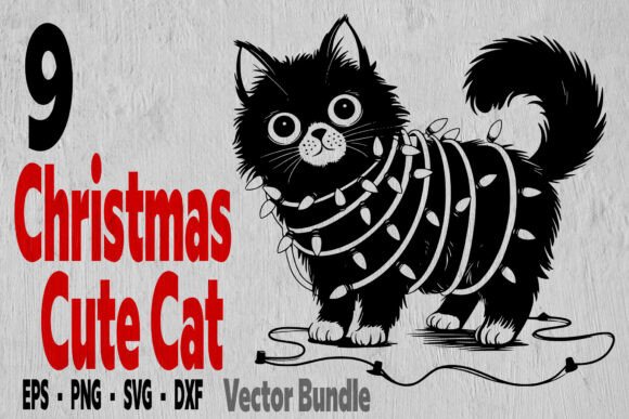 Charming 9 Cute Cat Christmas Light Embroidery