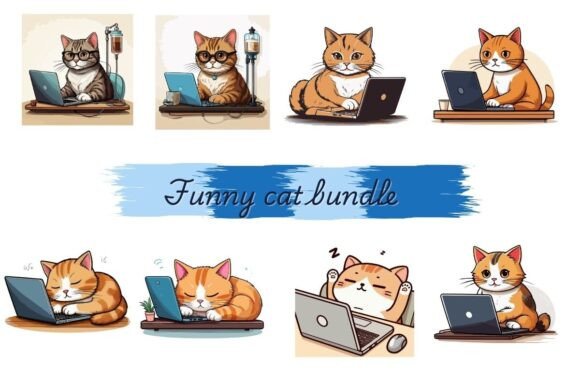 Funny Lazy Cat on Laptop: A Charming Embroidery Design