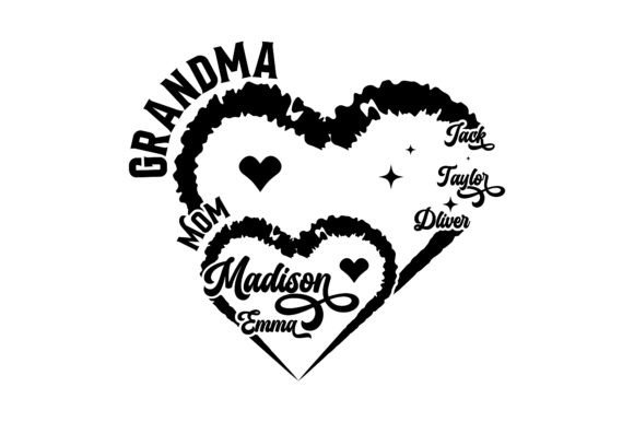 Heartfelt Touch: CUSTOM Heart Kid Name Grandma Mom SVG